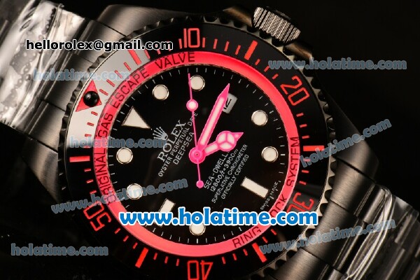Rolex Sea-Dweller Deepsea Asia 2813 Automatic PVD Case/Strap with Black Dial and Hot Pink Diver Index - Click Image to Close